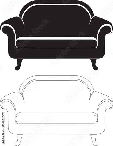 couch icon on white, sofa pictogram vector