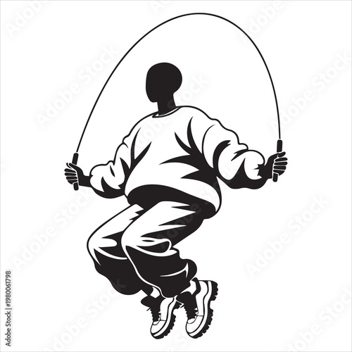 bold black silhouette of person skipping rope exercise