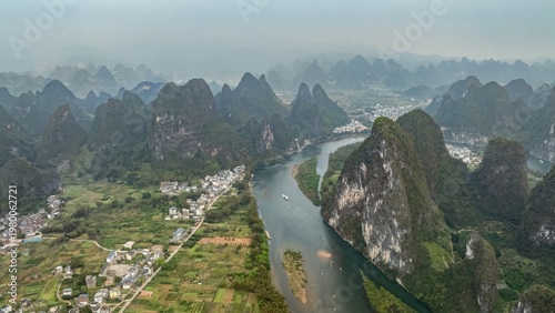 The famous landscape of the Lijiang River in Yangshuo County, China.