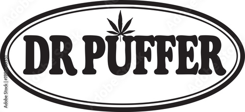 A black and white logo featuring the text 'Dr Puffer' with a cannabis leaf incorporated into the design, set against a plain background.