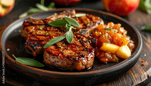 Grilled pork chops with apple chutney