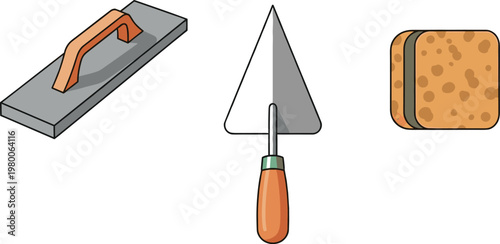 Isometric Masonry and Tiling Tool Set with Brick Trowel Grout Float and Construction Sponge