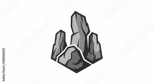 Stylized, sharp gray rock formation with distinct facets and outline