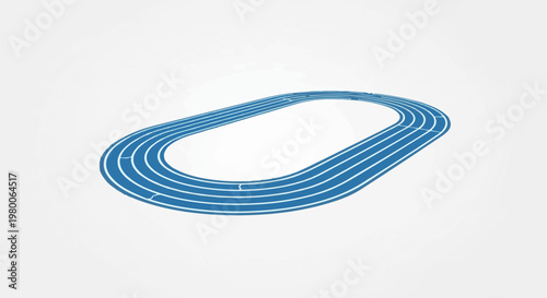 Blue running track with white lines on a white background