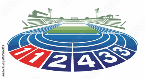 A vibrant illustration of a running track with stadium in background
