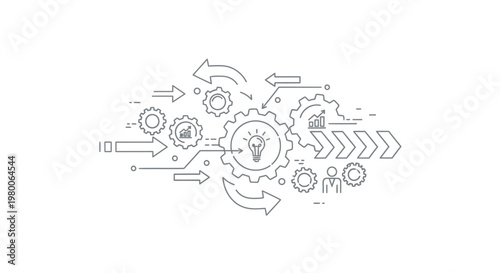 Gears rotate to show efficient workflow processes and innovative ideas that drive business improvement through continuous development and strategic alignment of professional performance indicators.