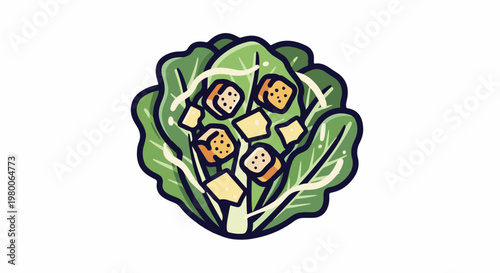 Vibrant illustration of a fresh salad with croutons and cheese