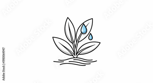Hand-drawn plant with water droplets falling