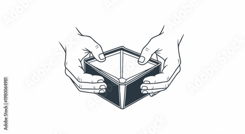 Hands opening a dark, empty wallet, revealing the interior