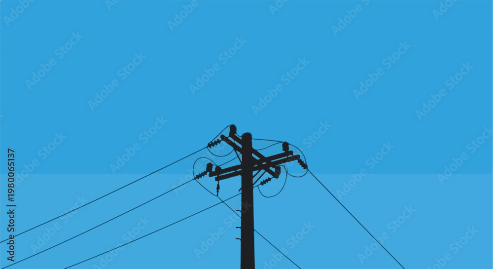 Fototapeta premium Minimalist silhouette of a power pole against a gradient blue sky