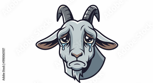 A cartoon goat with a sad expression and tears streaming down its face