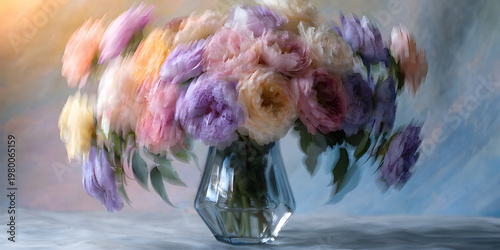 soft blurred floral edges, flowers fading into background, pastel colors, dreamy elegant composition