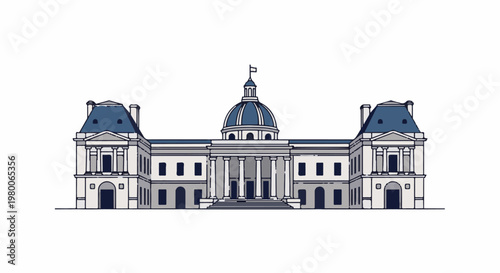 Grand neoclassical building with a central dome and symmetrical wings