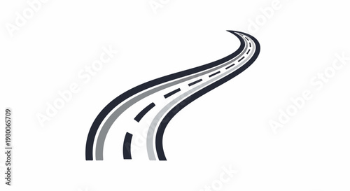 Stylized road curving upwards with dashed lines, grey and dark blue