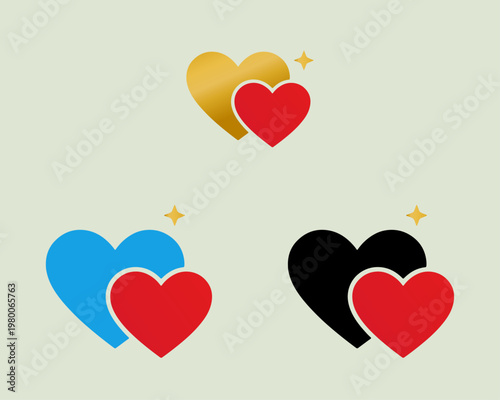 Cute Colorful Heart Love Icon Set Flat Vector Illustration for Valentine Design