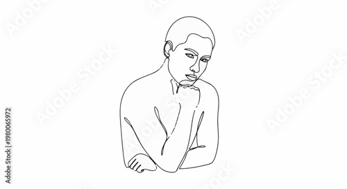 Minimalist sketch of a person resting chin on hand