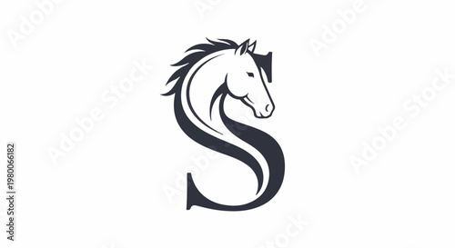 Stylized horse head integrated into a dark S-shaped form