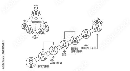 Hierarchy diagram illustrates the professional progression of employees within a corporate structure from entry level positions through to the senior leadership and the chief executive officer roles.