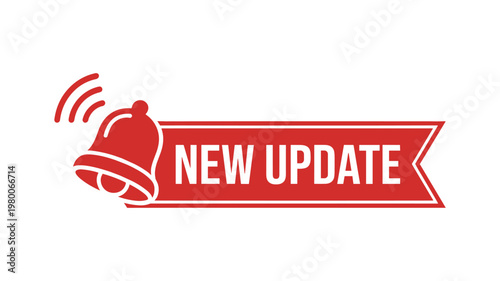 Red banner with new update text and ribbon in style keywords