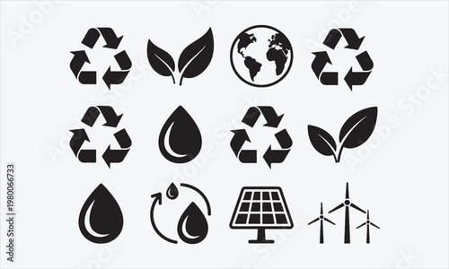 Recycle icon set. Ecology, eco friendly and environmentally symbol. Silhouette Vector illustration