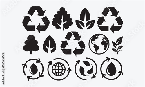 Recycle icon set. Ecology, eco friendly and environmentally symbol. Silhouette Vector illustration