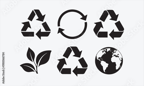 Recycle icon set. Ecology, eco friendly and environmentally symbol. Silhouette Vector illustration