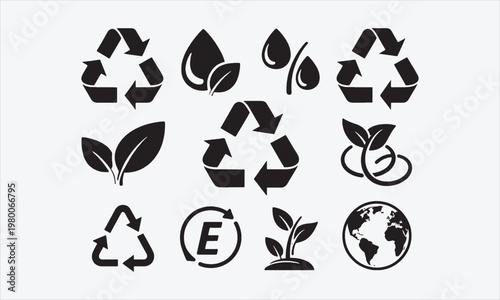 Recycle icon set. Ecology, eco friendly and environmentally symbol. Silhouette Vector illustration