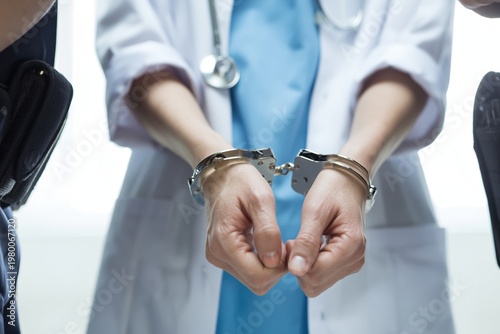Close-up of a Doctor's Hands in Handcuffs During an Arrest