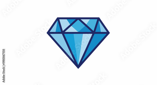 A stylized, blue, faceted gemstone with dark blue outlines on white