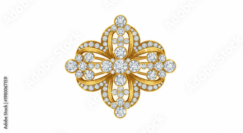 Elaborate gold brooch adorned with numerous sparkling diamonds