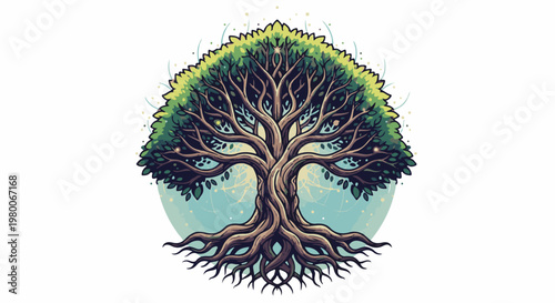 Stylized pixel art tree with intricate branches and root system, glowing softly