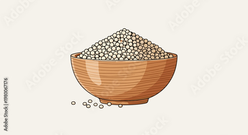 A simple wooden bowl overflowing with white grains