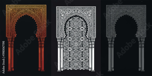 Intricate islamic archways a triptych of ornate architectural details