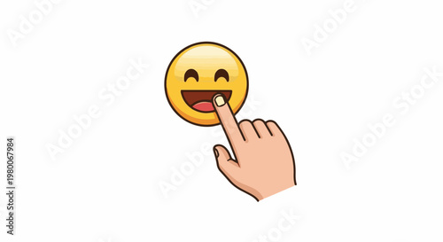 Index finger touches laughing smiley face icon