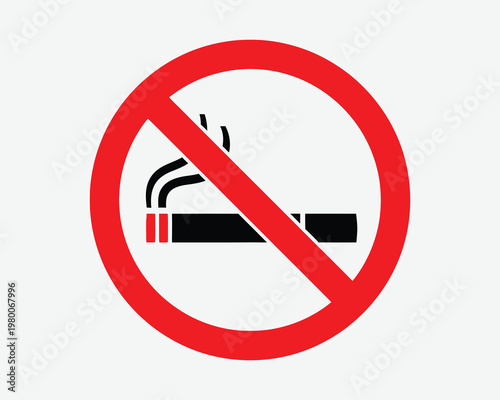 No smoking sign a red circle with a diagonal line and cigarette illustration