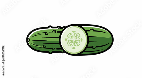 Vibrant cartoon cucumber with a sliced section revealing seeds