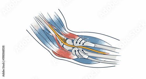 Anatomical illustration of forearm muscles, nerves, and bones