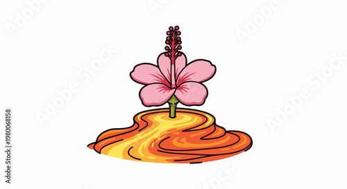 Pink hibiscus emerges from molten lava flow