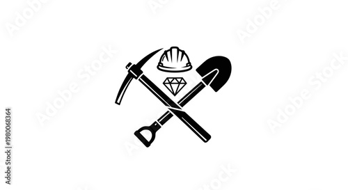 Mining Tools and Diamond Gemstone - Industrial Equipment Illustration