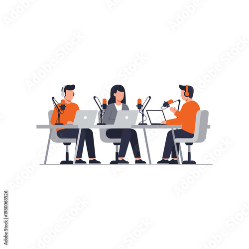 Three individuals participating in a virtual meeting or podcast recording session together.