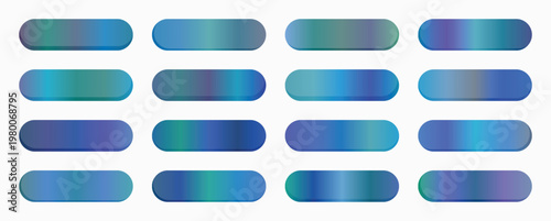Buttons presenting a series of aquatic and violet gradient rectangles serve as essential components for contemporary mobile and desktop applications.