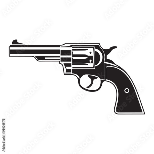 Classic Revolver Gun Silhouette – Vintage Handgun Vector Illustration