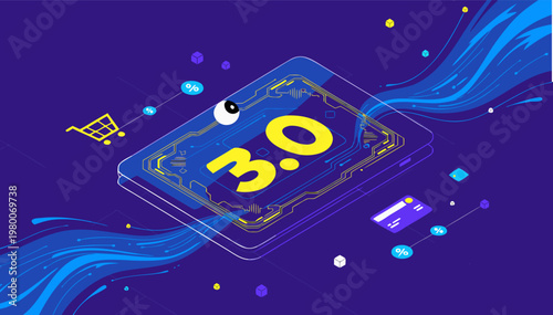 Futuristic Online Shopping Infographic Vector featuring Web 3.0 Interface Elements and Cyberpunk Color Palette.eps