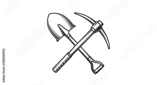 Mining Tools Crossed Pickaxe and Shovel Industrial Equipment