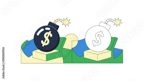 Financial bomb with dollar symbol on stacks of money for investment risk and economic danger concepts