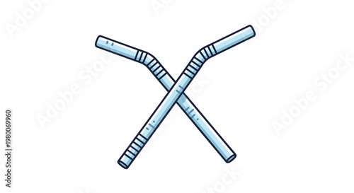 Pair of light blue flexible drinking straws crossed together in an X shape as a simple icon for beverages, cocktails, and refreshments.