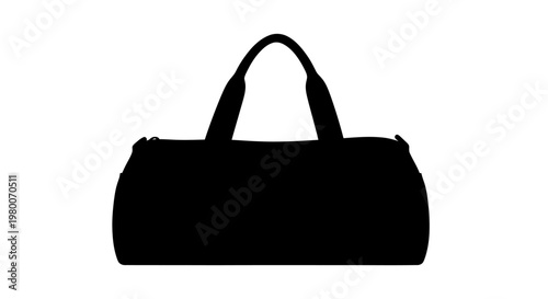 Silhouette of a black duffel bag with sturdy handles and zipper closure isolated on a clean white background representing travel gym and everyday storage needs with a minimalist
