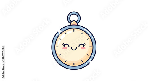 Adorable cartoon stopwatch character with a happy smiling face and sparkling highlights on a plain white background for sports and timing.