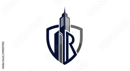 Modern Cityscape Shield Emblem - Real Estate and Construction Symbol