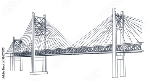 Modern Cable Stayed Bridge Structure Illustration